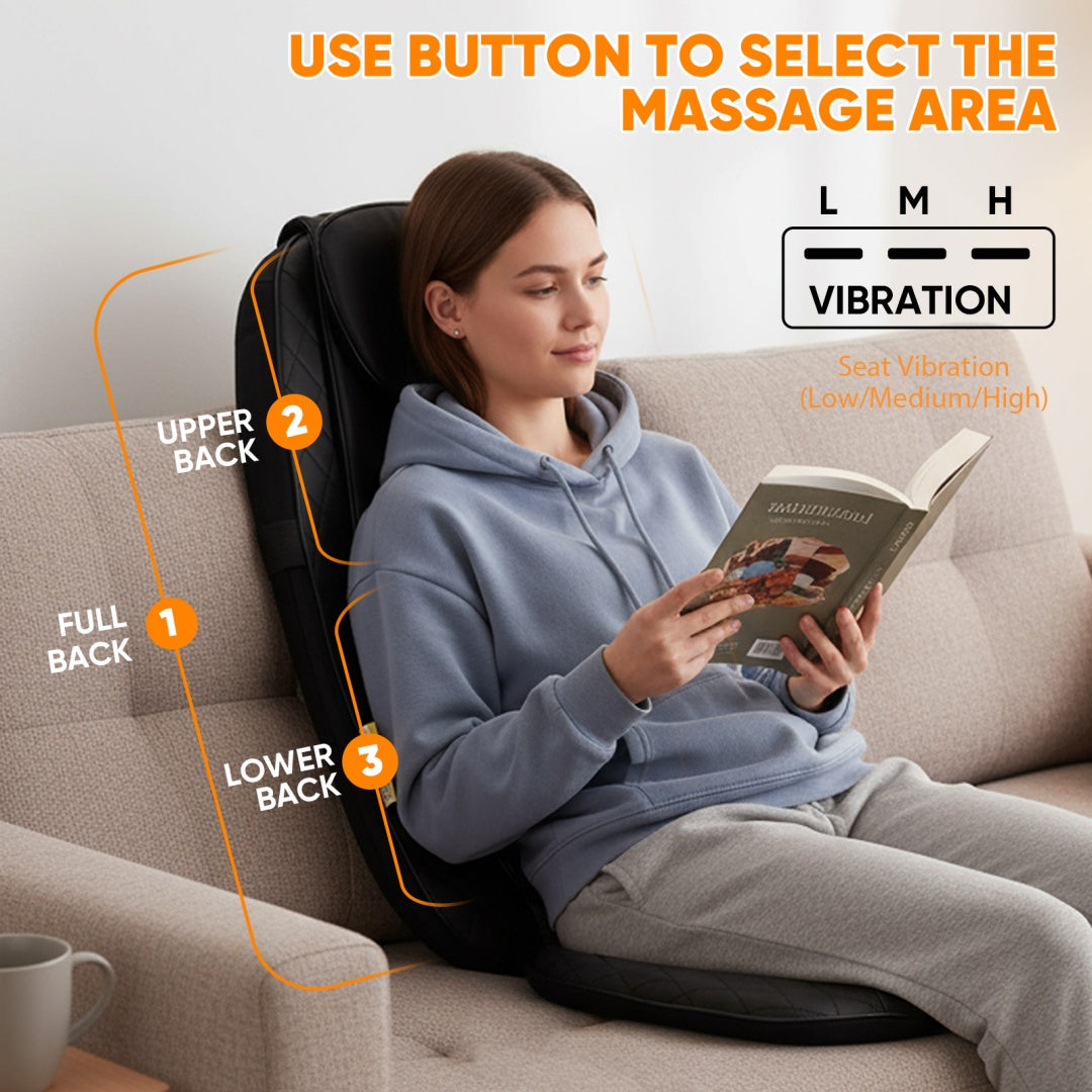 Back Massagers, Vibrating Heating Pad For Back, Massage Chair Pad For Pain Relief Deep Tissue - E-LUSH