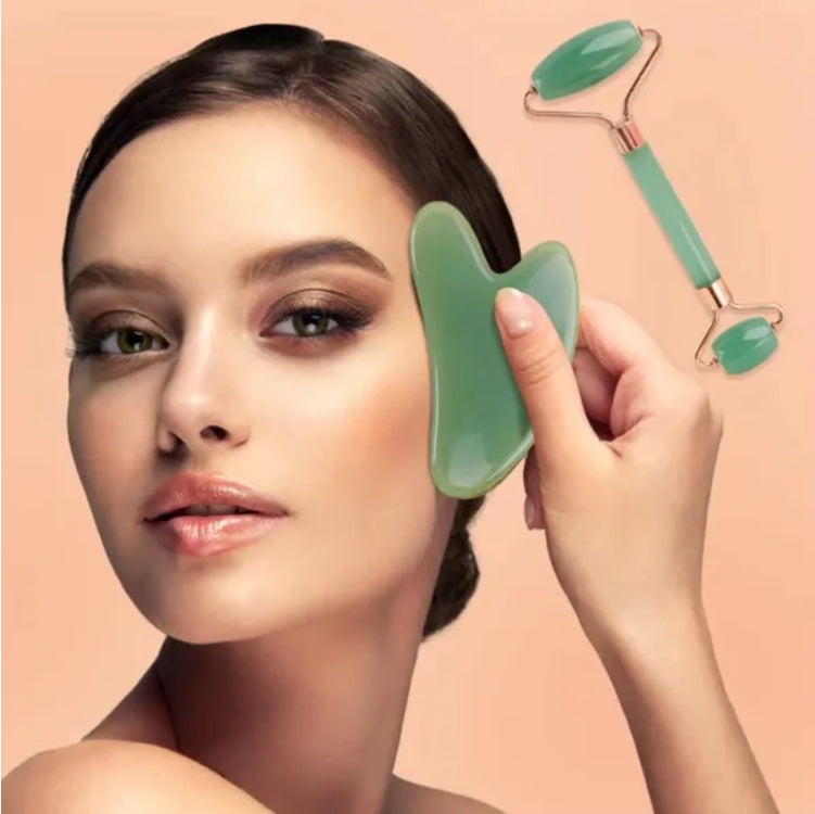 Gua Sha Board 2PCS Massage Stone For Facial Body Skincare Roller Scraping Massager Natural Resin Facial Lifting Scraper Neck Anti Wrinkle Massager Tool - E-LUSH