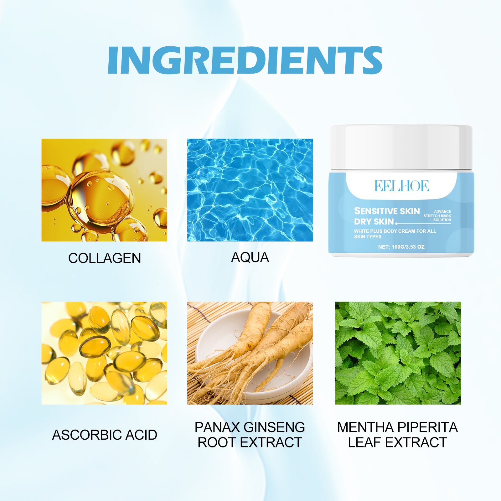 EELHOE White Plus Body Cream, Collagen Firming And Moisturizing Skin Lines Moisturizing And Rejuvenating Maintenance Cream - E-LUSH