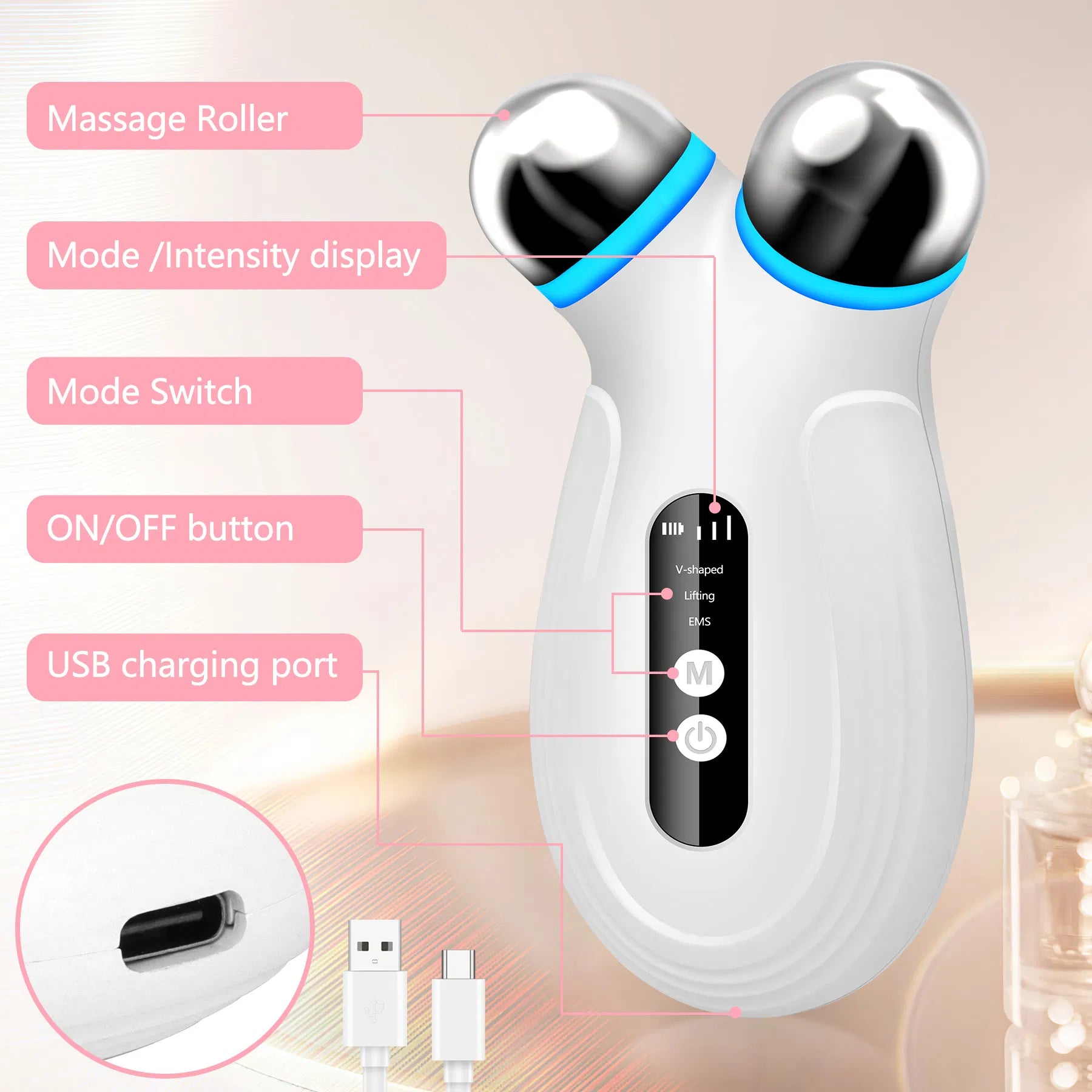 Anti Aging And Wrinkles Microcurrent Facial Device, Boost Skin Care Products Absorption - White - E-LUSH