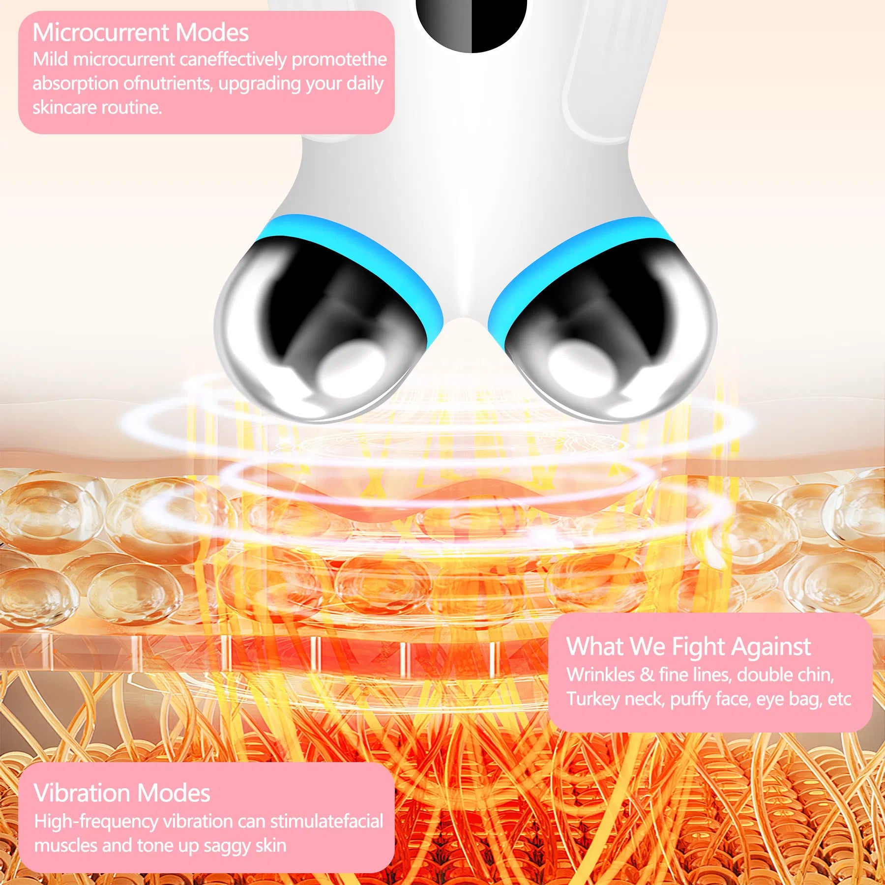 Anti Aging And Wrinkles Microcurrent Facial Device, Boost Skin Care Products Absorption - White - E-LUSH